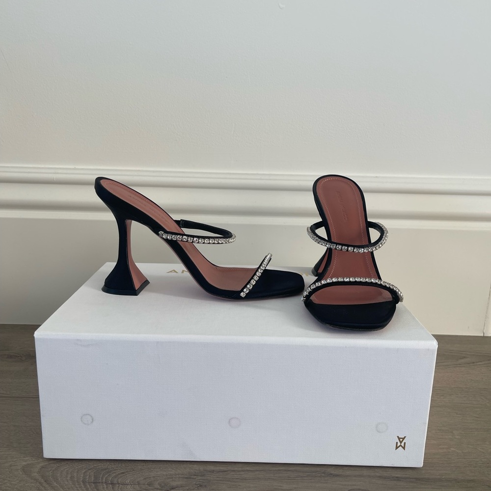 Amina Muaddi Black Gilda Heeled Sandals